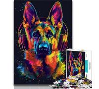 Puzzle 1000 pièces pour Adultes Berger Allemand DJ Neon Teenager Puzzles Jeu de Quiz Décoration Murale Cadeaux d'anniversaire et de Noël Uniques 26x38cm