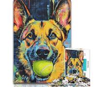 Puzzle 1000 pièces pour Adultes Berger Allemand Jouant avec Une Balle de Tennis Puzzle 1000 pièces pour Adultes, Collection d'artistes, Beaux-Arts pour Les 14 Ans et Plus, 50x75cm
