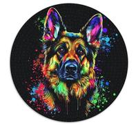 Puzzle 1000 pièces pour Adultes Berger Allemand Puzzle Rond en Carton Un pour Noël ou Un Anniversaire (Taille 67,5 x 67,5 cm)
