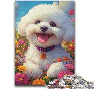 Puzzle 1000 pièces pour Adultes, Bichon frisé Blanc Heureux, 1000 pièces, Jouets de Divertissement Familial avec Affiche et fiche de Questions Assorties 38x26cm