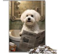 Puzzle 1000 pièces pour Adultes Bichon frisé lisant Un Journal, Puzzle en Carton, Niveau débutant, idéal pour Les Anniversaires et Les fêtes (Taille 26x38cm)