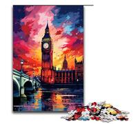 Puzzle 1000 pièces pour Adultes Big Ben est entouré d'éclaboussures Beaucoup de Puzzles colorés pour Enfants Puzzle en Bois Jeu éducatif pour Adultes 75x50cm