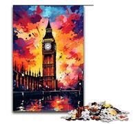 Puzzle 1000 pièces pour Adultes Big Ben est entouré d'éclaboussures Jeu de Puzzle coloré Décoration Parfaite pour Les Adolescents de 14 Ans et Plus 75x50cm