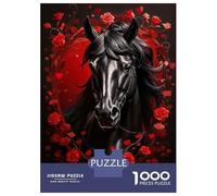 Puzzle 1000 Pièces pour Adultes Black Beauty in Red Roses Puzzle Casse-tête Jeu De Réflexion Cadeau pour Femmes Difficile Et Stimulant 38x26cm/1000pcs