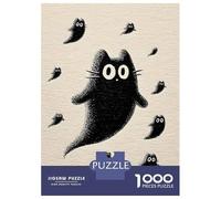 Puzzle 1000 Pièces pour Adultes Black Cat and Ghostly Friends Puzzle Casse-tête Jeu De Réflexion Décoration Murale Cadeaux Uniques pour Anniversaire Et Noël 38x26cm/1000pcs