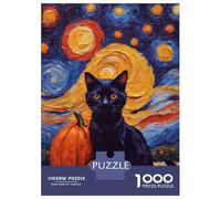 Puzzle 1000 Pièces pour Adultes Black Cat and Night Puzzle Adulte, Jouet, Décoration Murale, Cadeau d'anniversaire Unique 52x38cm/1000pcs
