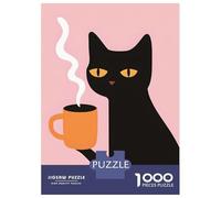 Puzzle 1000 Pièces pour Adultes Black Cat Coffee - Funny Cat Puzzle Casse-tête Jeu De Réflexion Décoration Murale Cadeaux Uniques pour Anniversaire Et Noël 38x26cm/1000pcs