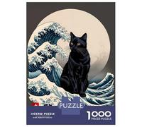 Puzzle 1000 Pièces pour Adultes Black Cat Great Wave Puzzle pour Adultes Jeu Manuel Décoration Murale pour Les Joueurs 52x38cm/1000pcs
