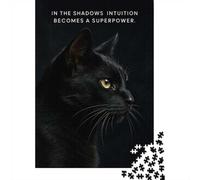 Puzzle 1000 pièces pour Adultes, Black Cat Intuition Superpower Quotes | Pour une longue soirée puzzle après le travail : ce puzzle 1000 pièces adulte peut se faire seul ou se partager.