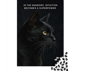 Puzzle 1000 pièces pour Adultes, Black Cat Intuition Superpower Quotes | Pour une longue soirée puzzle après le travail : ce puzzle 1000 pièces adulte peut se faire seul ou se partager.