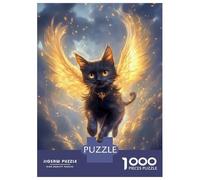 Puzzle 1000 Pièces pour Adultes Black Cat with Golden Wings Black Cat Puzzles pour Adultes - Décoration Murale - Niveau De Difficulté : Difficile, Très Difficile Et Stimulant 38x26cm/1000pcs