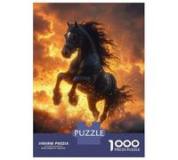 Puzzle 1000 Pièces pour Adultes Black Horse Fire Sunset Puzzles pour Adultes - Décoration Murale - Niveau De Difficulté : Difficile, Très Difficile Et Stimulant 70x50cm/1000pcs