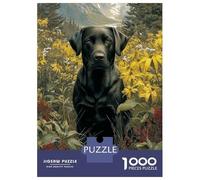 Puzzle 1000 Pièces pour Adultes Black Labrador in A Floral Meadow Puzzle pour Adultes - Jeu Manuel - Améliore La Mémoire - Cadeau Anti-Stress 52x38cm/1000pcs