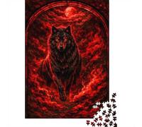 Puzzle 1000 Pièces pour Adultes, Blood Moon Wolf, 70x50cm/1000pcs, Pièces en Carton Blanc pour La Table; Loisir D’intérieur À La Maison