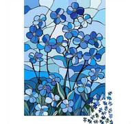 Puzzle 1000 pièces pour Adultes, Blue Forget-Me-Not Flowers Stained Glass