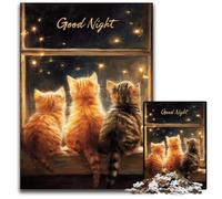 Puzzle 1000 pièces pour Adultes « Bonne Nuit » Kitty, Puzzle en Bois, pour Les Anniversaires, Les Vacances et Noël 50x75cm