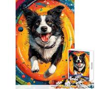 Puzzle 1000 pièces pour Adultes Border Collie dans l'espace Jeu Pratique idéal pour Les Couples Jouet Anti-Stress Entraîne Votre Cerveau et Vos Mains (38x52cm)
