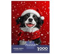 Puzzle 1000 Pièces pour Adultes Border Collie with Santa Hat Smiling Christmas Dog Print Puzzles pour Adultes - Décoration Murale - Niveau De Difficulté : Difficile, Très Difficile Et Stimulant 38x26