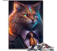 Puzzle 1000 pièces pour Adultes Boss Cat en Bois, idéal comme Cadeau pour s'amuser en Famille. 50x75cm. Un pour Noël ou Un Anniversaire.