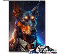 Puzzle 1000 pièces pour Adultes Boss Doberman en Bois, idéal comme Cadeau pour s'amuser en Famille. 50x75cm. Un pour Noël ou Un Anniversaire.