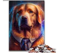 Puzzle 1000 pièces pour Adultes Boss Golden Retriever en Bois, idéal comme Cadeau pour s'amuser en Famille. 50x75cm. Un pour Noël ou Un Anniversaire.