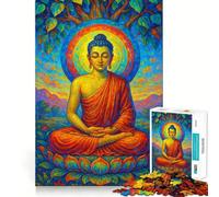 Puzzle 1000 pièces pour Adultes Bouddha en méditation sur Une Fleur de Lotus Décoration soignée Jeu de Construction et de Concentration Jeu de Paix Décoration d'anniversaire Cadeau (50x75cm)