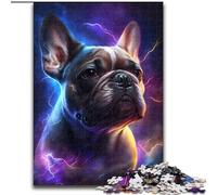 Puzzle 1000 pièces pour Adultes, Bouledogue coloré en Bois, pour Noël et Le Nouvel an, Cadeau de Vacances 50x75cm, activité de Jeu familiale captivante