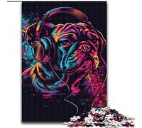 Puzzle 1000 pièces pour Adultes, Bouledogue DJ avec Casque, en Bois, idée Cadeau Unique pour décoration d'intérieur, 50x75cm, activité pour Adultes et familles, Cadeau de décoration d'intérieur