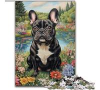 Puzzle 1000 pièces pour Adultes Bouledogue français avec Fleurs, activité à Domicile pour Les Vacances, Les Anniversaires et Les soirées de Jeux en Famille 50x75cm