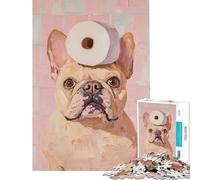 Puzzle 1000 pièces pour Adultes Bouledogue français avec Papier Toilette Décoration Murale Améliore la mémoire Cadeau d'anniversaire (50x75cm)
