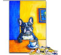 Puzzle 1000 pièces pour Adultes Bouledogue français Buvant du café, Jeux éducatifs, décoration d'intérieur, idéal comme Cadeau pour Toute la Famille (Taille 50x75cm)
