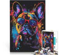 Puzzle 1000 pièces pour Adultes, Bouledogue français, Jouets Anti-Stress avec Affiche et fiche de Questions-réponses Assorties, 50 x 75 cm, pour Adolescents de 14 Ans et Plus