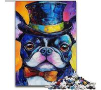 Puzzle 1000 pièces pour Adultes Bouledogue Portant Un Chapeau en Carton,ce Qui en Fait Un Excellent Cadeau pour s'amuser en Famille 38x26CM pour Les Vacances,Les Anniversaires et Les soirées de Jeux