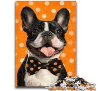 Puzzle 1000 pièces pour Adultes, Bouledogue Portant Un nœud Papillon, Anti-Stress, Vacances à la Maison, tuez Le Temps avec Affiche Assortie et Feuille de Questions 26x38cm