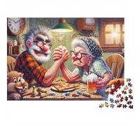 Puzzle 1000 pièces pour Adultes Bras de Fer Couple Âgé - Mamie Papi Bras de Fer, qualité supérieure, épais, Robuste, Vibrant, Difficile, Antidote au Stress 70x50cm/1000pcs