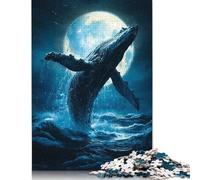 Puzzle 1000 pièces pour Adultes : Breach of Whale, Moonlight Ocean Square, pour Adultes et Adolescents, Puzzles en Papier, décoration d'intérieur, 38 x 26 cm, 1000 pièces