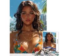 Puzzle 1000 pièces pour Adultes Brune en Bikini à la Plage Jeu de Construction pour Un Père Noël Secret Jeu Pratique pour renforcer l'amour au Sein du Couple Dimensions 38x26cm