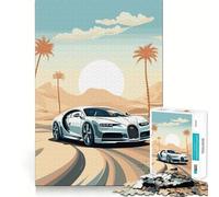 Puzzle 1000 pièces pour Adultes Bugatti Chiron Course dans Le désert Jeu de découpe précise Activité Artistique et créative Loisirs et Divertissement Cadeau d'anniversaire (38x52cm)
