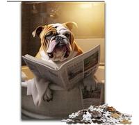 Puzzle 1000 pièces pour Adultes Bulldog lisant Un Journal en Bois, idéal pour s'amuser en Famille. 50x75cm. Un pour Noël ou Un Anniversaire.