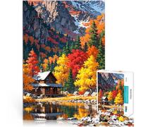 Puzzle 1000 pièces pour Adultes Cabane d'automne au Bord du lac Réduction du Stress intéressante Jeu de défi Unique 38x52cm