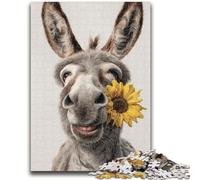 Puzzle 1000 pièces pour Adultes, Cadeau Âne Tenant Un Tournesol, pour Les 14 Ans et Plus, Jouet éducatif et décompressant, Excellent Cadeau 50x75cm