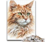 Puzzle 1000 pièces pour Adultes, Cadeau Aquarelle, Chat Maine Coon, Anti-Stress, séjour, Tue Le Temps, avec Affiche et fiche de Questions-réponses Assorties, 50x75cm