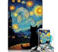 Puzzle 1000 pièces pour Adultes, Cadeau Chat Noir sous Le Ciel étoilé, 1000 pièces pour Adolescents, Jeu Stimulant, idéal comme Cadeau pour Toute la Famille (Taille 38x26cm)