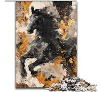 Puzzle 1000 pièces pour Adultes, Cadeau Cheval Noir et doré, Jeu Familial, décoration d'intérieur Unique et Cadeaux pour Les 14 Ans (Taille 26x38cm)