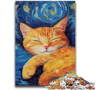 Puzzle 1000 pièces pour Adultes, Cadeau Ciel étoilé, Chat Orange, Anti-Stress, Vacances à la Maison, Tue Le Temps, avec Affiche et fiche de Questions Assorties, 50x75cm