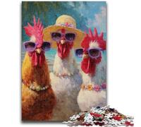 Puzzle 1000 pièces pour Adultes, Cadeau d'anniversaire, Peinture à l'huile de Trois coqs, Difficile à réaliser, mais Amusant et Humoristique, Jeu éducatif pour Anniversaire, 50x75cm
