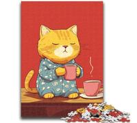 Puzzle 1000 pièces pour Adultes, Cadeau pour Chat Buvant du café Difficile à Terminer, mais Amusant et Humoristique, Jeu éducatif pour Anniversaire 50x75cm