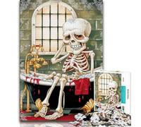 Puzzle 1000 pièces pour Adultes - Cadeau : Squelette prenant Un Bain, Aide Le Cerveau à exercer, Jouets addictifs pour cultiver la Patience et améliorer la mémoire, 38x26cm