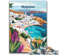 Puzzle 1000 pièces pour Adultes, Cadeaux, Affiche Mykonos, Grèce, Divertissement Familial, Jouets, Jeu éducatif pour Anniversaire, Noël, à partir de 14 Ans (Taille 38x26cm)