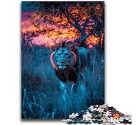 Puzzle 1000 pièces pour Adultes, Cadeaux, Anti-Stress, Lion Africain, Vacances à la Maison, Tue Le Temps, avec Affiche et fiche de Questions Assorties, 26x38cm